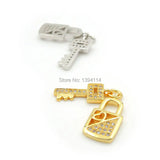 Micro Pave Clear CZ Key Lock Charm for Bracelets Necklaces