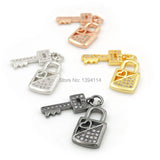 Micro Pave Clear CZ Key Lock Charm for Bracelets Necklaces