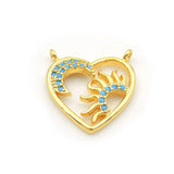 Micro Pave Kallaite CZ Heart & Crescent Charm for Necklaces