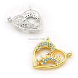 Micro Pave Kallaite CZ Heart & Crescent Charm for Necklaces
