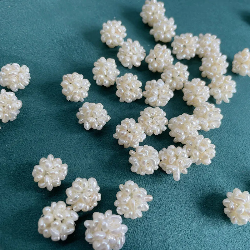 15-16mm Hand-woven Freshwater Pearl Flower Ball DIY Jewelry Flat Beads