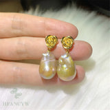 Multi-color Baroque Pearl Earring 18k Ear Drop Hook Dangle Wedding