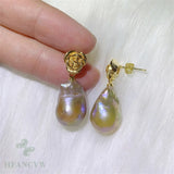 Multi-color Baroque Pearl Earring 18k Ear Drop Hook Dangle Wedding