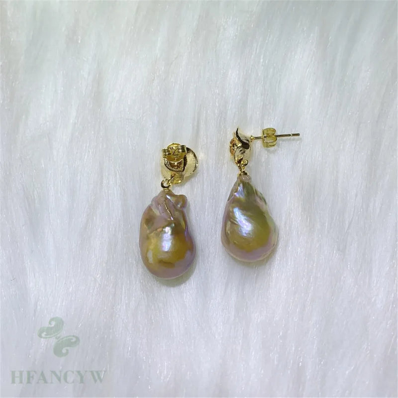 Multi-color Baroque Pearl Earring 18k Ear Drop Hook Dangle Wedding
