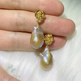 Multi-color Baroque Pearl Earring 18k Ear Drop Hook Dangle Wedding