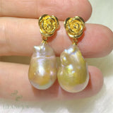 Multi-color Baroque Pearl Earring 18k Ear Drop Hook Dangle Wedding