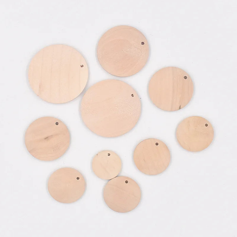 Natural Single Hole Wood Round Piece Solid Wood Chip DIY Crafts Jewelry