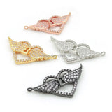 Micro Pave Clear CZ 2 Wings Heart Charm Jewelry Making Necklaces