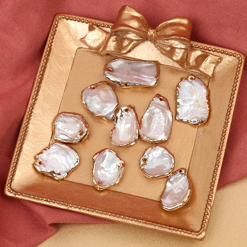 6Pcs 14K Gold Filled Colorful Baroque Pearl Charms for DIY Jewelry Making
