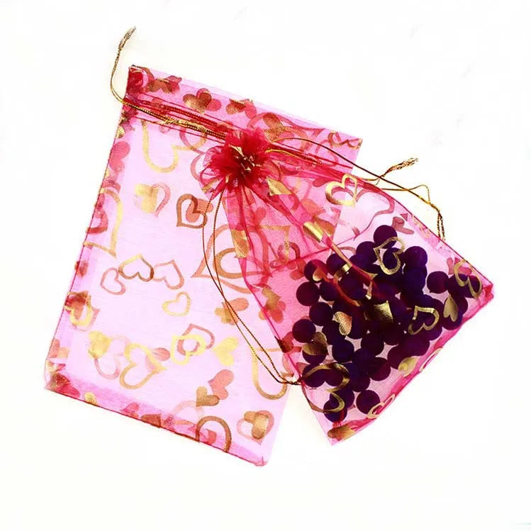 Rose Red Heart Gift Bags 50pcs - Jewelry/Wedding/Christmas/Birthday Yarn Bag