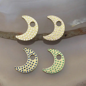New Moon Zircon Pendant Set, 15*20mm, 10pcs/lot, Jewelry Accessories