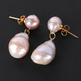 Natural Pink Baroque Pearl Bird Shape Earrings 18k Hook