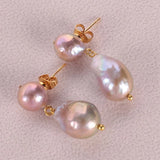 Natural Pink Baroque Pearl Bird Shape Earrings 18k Hook
