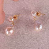 Natural Pink Baroque Pearl Bird Shape Earrings 18k Hook