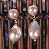 Natural Pink Baroque Pearl Bird Shape Earrings 18k Hook