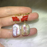 Purple Baroque Pearl Coral Earring Ear Drop Hook Wedding Dangle