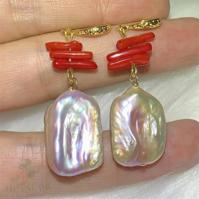 Purple Baroque Pearl Coral Earring Ear Drop Hook Wedding Dangle