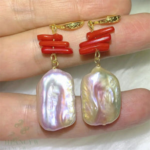 Purple Baroque Pearl Coral Earring Ear Drop Hook Wedding Dangle