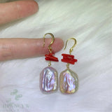Purple Baroque Pearl Coral Earring Ear Drop Hook Wedding Dangle