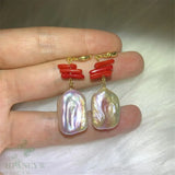 Purple Baroque Pearl Coral Earring Ear Drop Hook Wedding Dangle