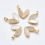Brass CZ Shell Heart Pendants for DIY Necklace Jewelry Making