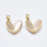 Brass CZ Shell Heart Pendants for DIY Necklace Jewelry Making