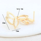 15*22MM 14K Leaf Stud Earrings Pins High Diy Jewelry Findings