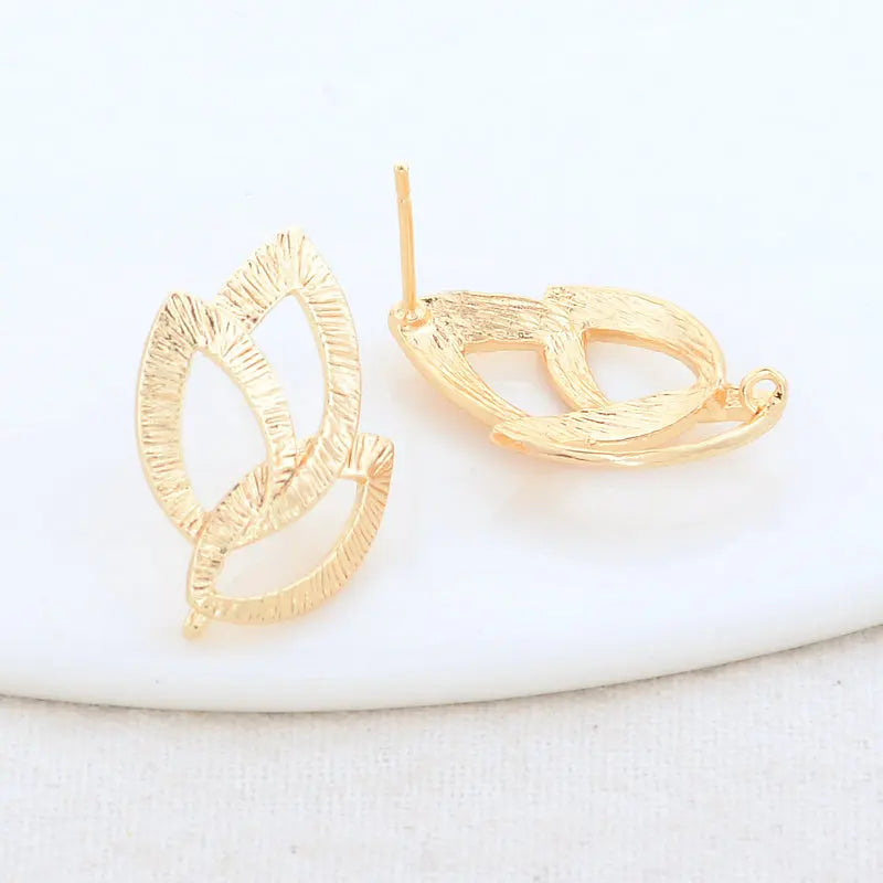 15*22MM 14K Leaf Stud Earrings Pins High Diy Jewelry Findings