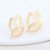 15*22MM 14K Leaf Stud Earrings Pins High Diy Jewelry Findings