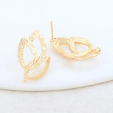 15*22MM 14K Leaf Stud Earrings Pins High Diy Jewelry Findings