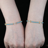 Turquoise Stone Link Chain Bracelet with Evil Eye Charm
