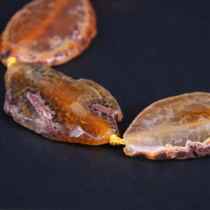 15.5" Orange Dragon Veins Agates Druzy Faceted Slab Loose Beads