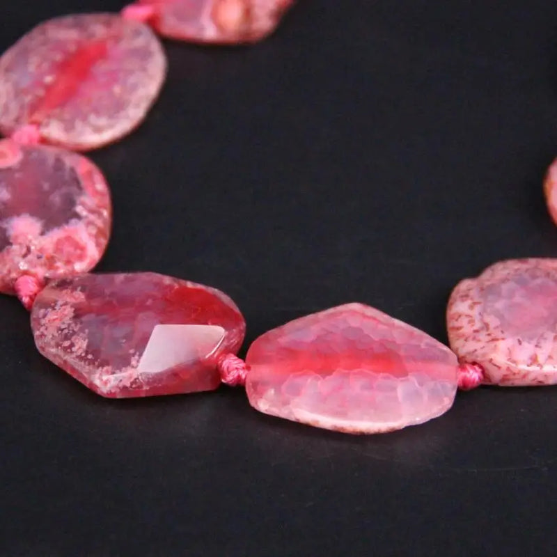15.5" Pink Raw Dragon Veins Agates Druzy Slab Nugget Loose Beads