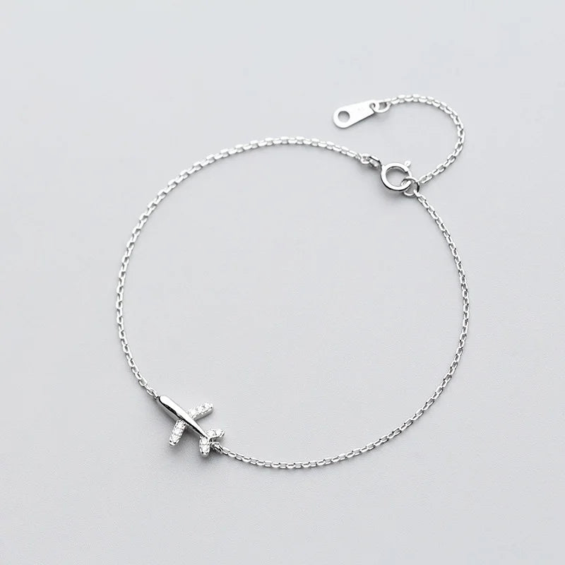 Silver Airplane Bracelet 925 Jewelry Chain for Women Girls