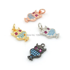 15*8*2mm Micro Pave Kallaite&Red CZ Owl Charm For DIY Bracelets/Necklaces