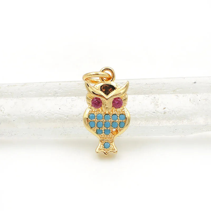 15*8*2mm Micro Pave Kallaite&Red CZ Owl Charm For DIY Bracelets/Necklaces