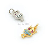 15*8*2mm Micro Pave Kallaite&Red CZ Owl Charm For DIY Bracelets/Necklaces