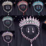 15 Colors Bridal Jewelry Sets for Women Wedding Crown Earrings Tiaras Set Neckla