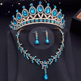 15 Colors Bridal Jewelry Sets for Women Wedding Crown Earrings Tiaras Set Neckla