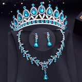 15 Colors Bridal Jewelry Sets for Women Wedding Crown Earrings Tiaras Set Neckla
