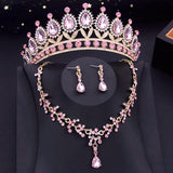 15 Colors Bridal Jewelry Sets for Women Wedding Crown Earrings Tiaras Set Neckla