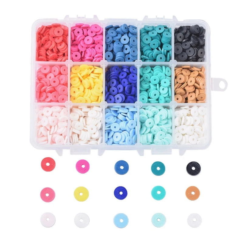 15 Colors Polymer Clay Beads 4mm 6mm 8mm Round Flat Heishi Beads