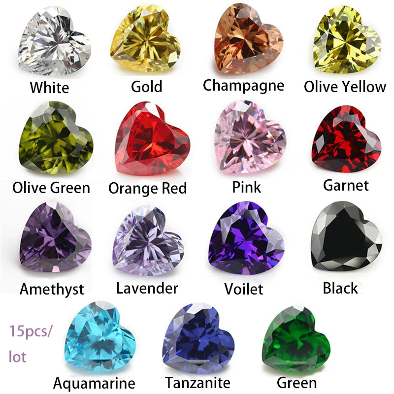 15 Colors/Lot Heart CZ Stones for Jewelry Making