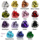 15 Colors/Lot Heart CZ Stones for Jewelry Making