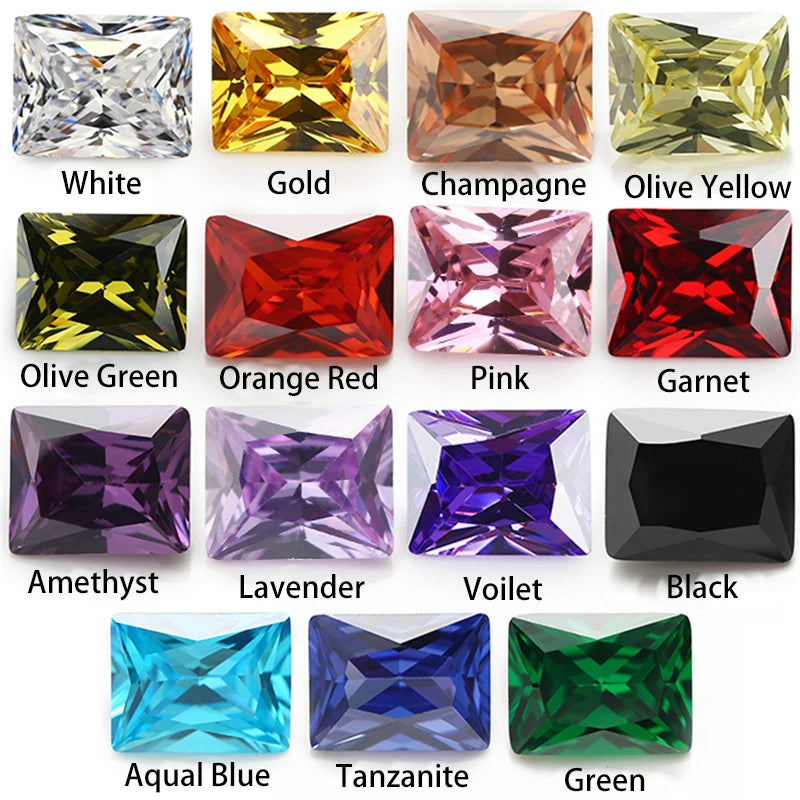 15 Colors/Lot AAAAA Rectangle CZ Stone 4x8~7x14mm For Jewelry Making