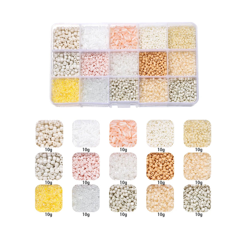 15 Grid Glass Seed Bead Set Box Jewelry Making Bulk DIY Spacer Bead Kits