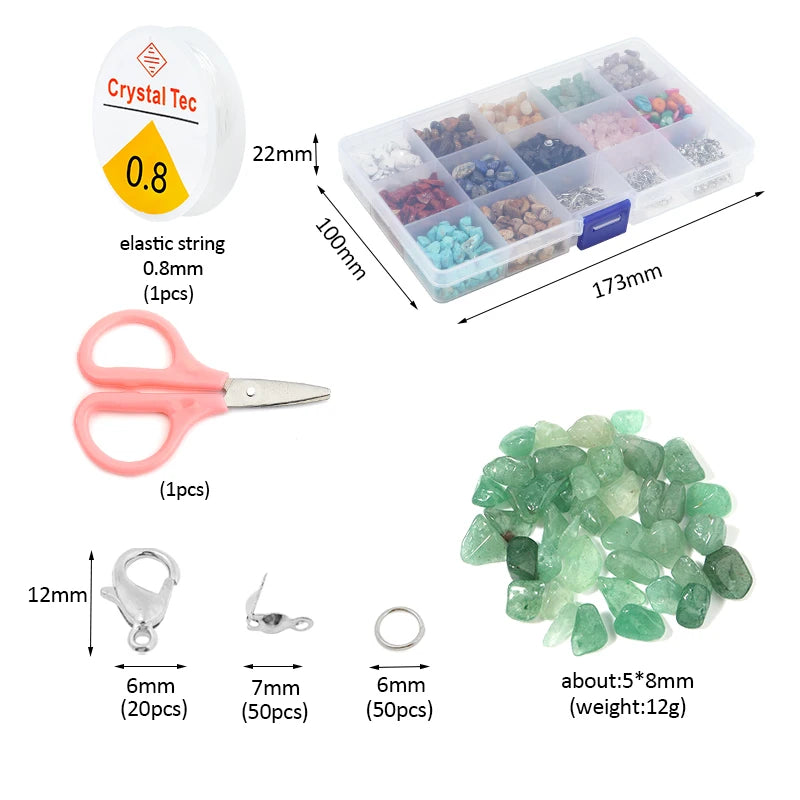 15-Piece Irregular Freeform Chip Gravel Beads Kit for Jewelry Making