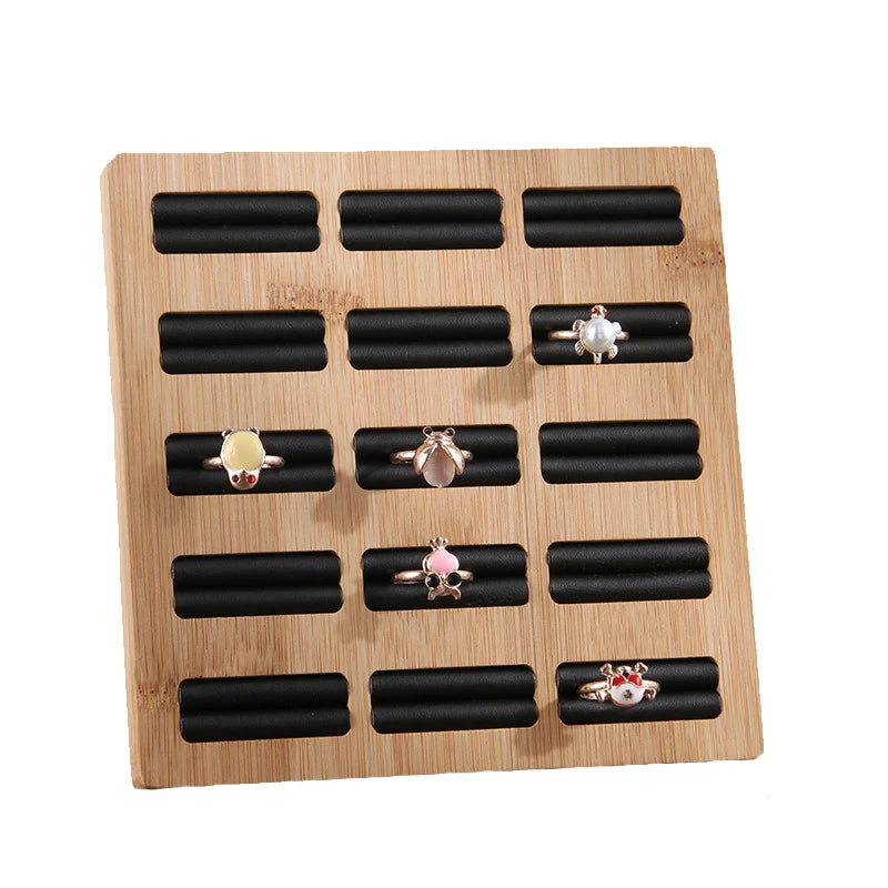 Bamboo Jewelry Rings Storage Tray Organizer Display Rack