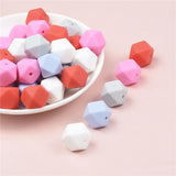 15 PCS 4 Colors Mixed 14 MM Silicone Hexagon Beads BPA Food Grade