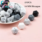 15 PCS 4 Colors Mixed 14 MM Silicone Hexagon Beads BPA Food Grade